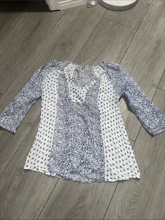 Old Navy Tops - Old Navy Blue and White Mixed Print Peasant Top size Medium